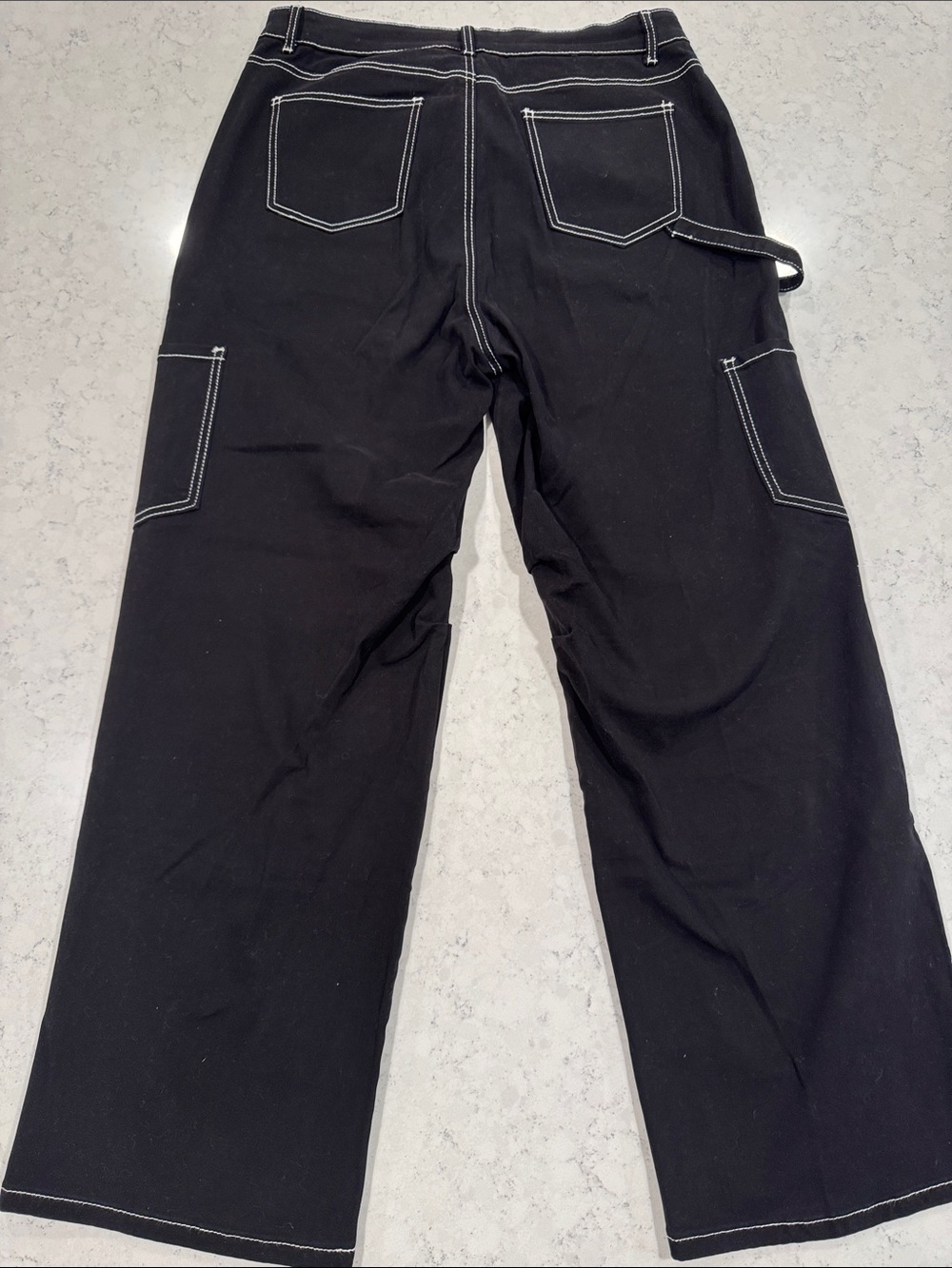 NWT DOKOTOO Sz 14 Carpenter Utility Cargo Jeans High Waist White Stitch Stretch - Picture 5 of 15